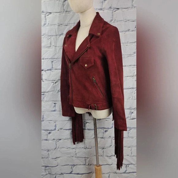 Nasty Gal Women's Leather Real Suede Jacket Fringe Western Boho Red Small - Picture 5 of 16